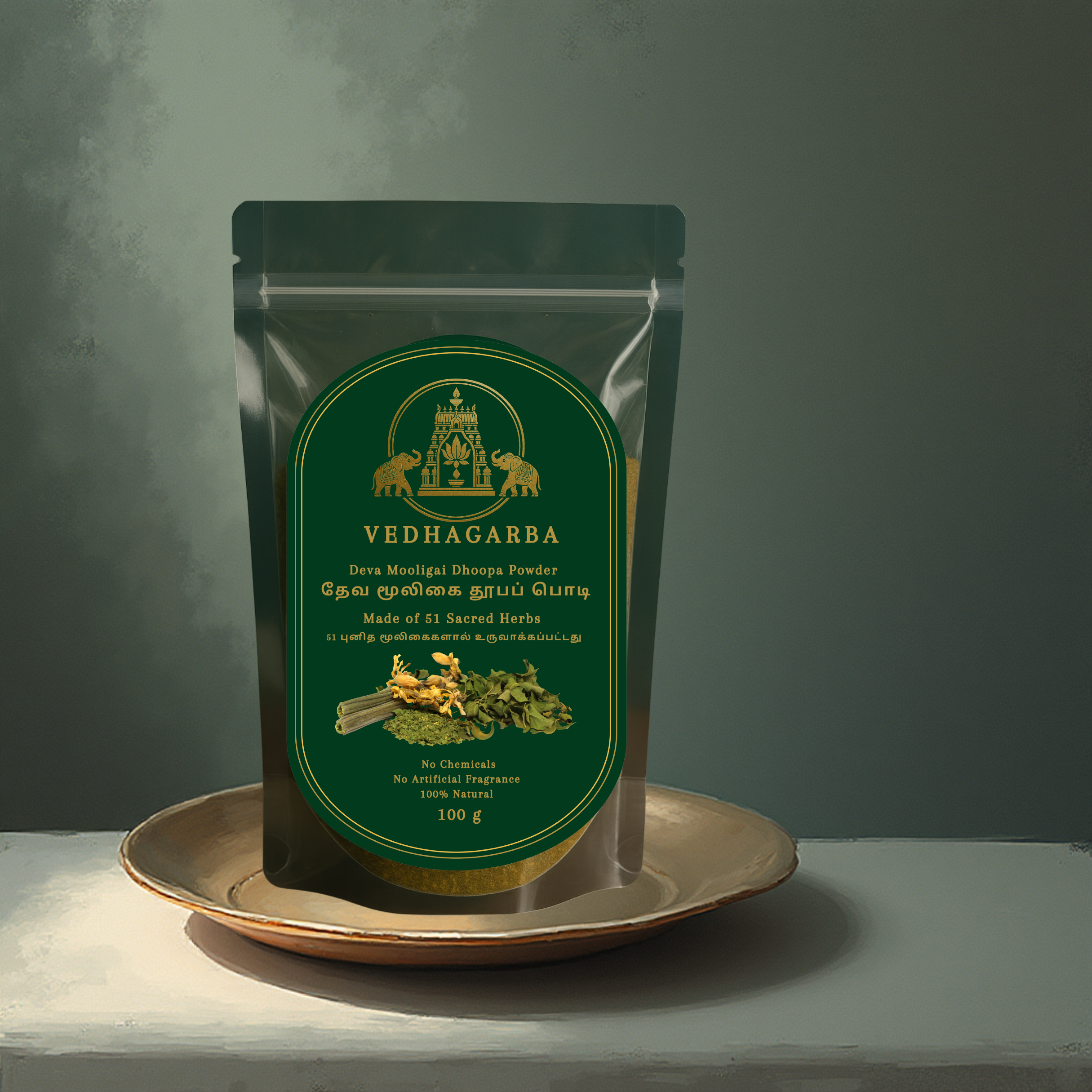 Vedhagarba Deva Mooligai Dhoopa Powder – 51 Sacred Herbs | Pure, Natural, Chemical-Free